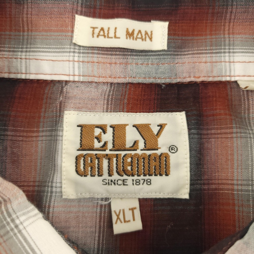 Ely Cattleman Shirt Mens XLT Red Plaid Long Sleeve Western Pearl Snap Tall - Picture 3 of 9